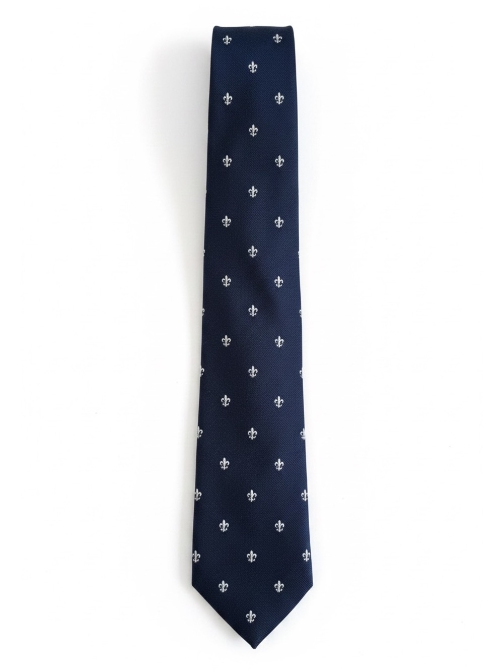 T.M. Lewin Fleur de Lis Silk Tie Navy Blue Classic Preppy Work